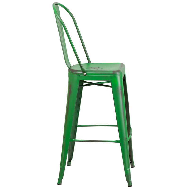 Flash Furniture 30” High Distressed Green Metal Indoor-Outdoor Barstool with Back – ET-3534-30-GN-GG Discount