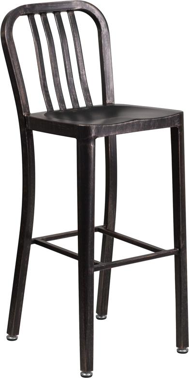 Flash Furniture 30” High Black-Antique Gold Metal Indoor-Outdoor Barstool with Vertical Slat Back – CH-61200-30-BQ-GG Discount