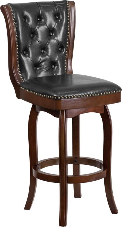 Flash Furniture 30” High Cappuccino Wood Barstool with Button Tufted Back and Black Leather Swivel Seat – TA-240130-CA-GG Fashion