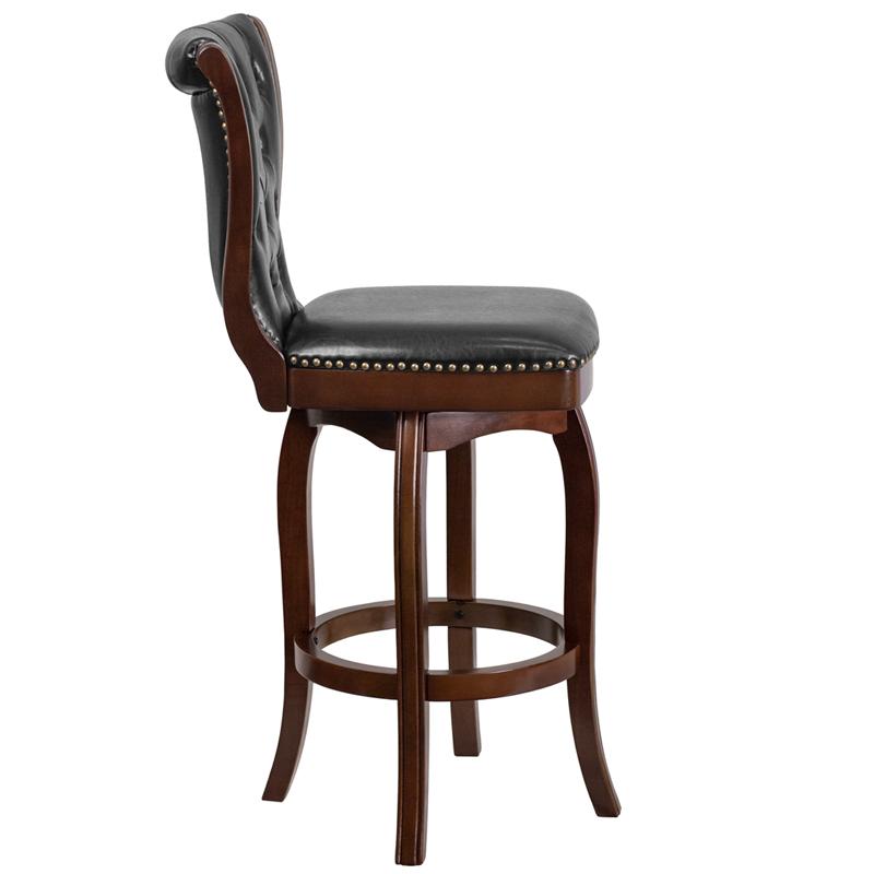 Flash Furniture 30” High Cappuccino Wood Barstool with Button Tufted Back and Black Leather Swivel Seat – TA-240130-CA-GG Fashion