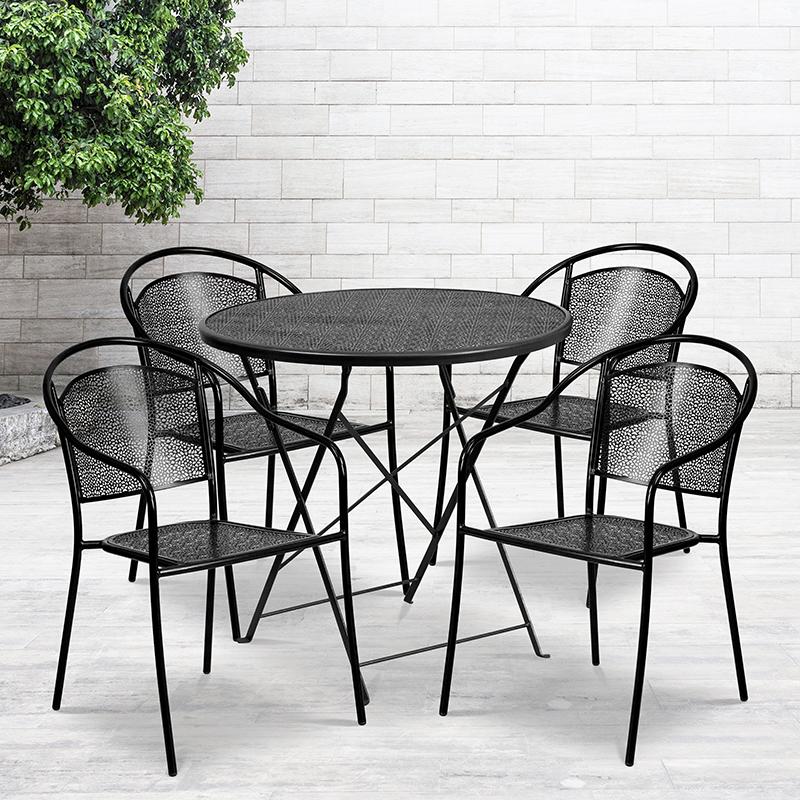 Flash Furniture 30” Round Black Indoor-Outdoor Steel Folding Patio Table Set with 4 Round Back Chairs – CO-30RDF-03CHR4-BK-GG Online Sale