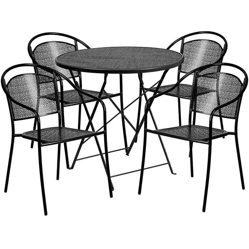 Flash Furniture 30” Round Black Indoor-Outdoor Steel Folding Patio Table Set with 4 Round Back Chairs – CO-30RDF-03CHR4-BK-GG Online Sale