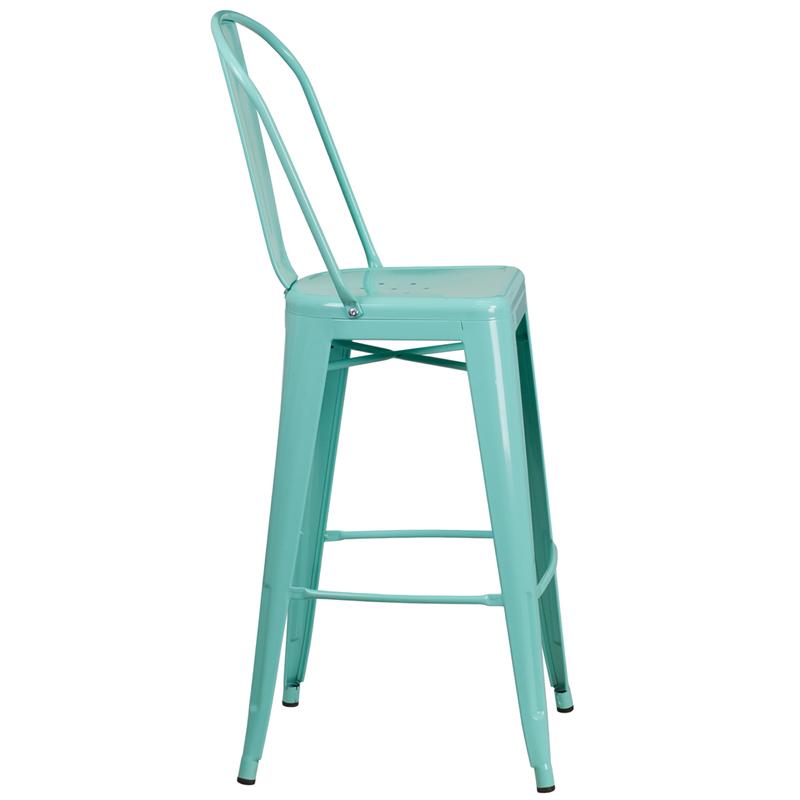 Flash Furniture 30” High Mint Green Metal Indoor-Outdoor Barstool with Back – ET-3534-30-MINT-GG on Sale