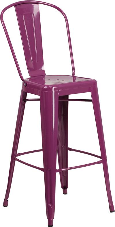 Flash Furniture 30” High Purple Metal Indoor-Outdoor Barstool with Back – ET-3534-30-PUR-GG on Sale
