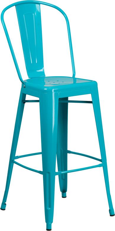 Flash Furniture 30” High Crystal Teal-Blue Metal Indoor-Outdoor Barstool with Back – ET-3534-30-CB-GG on Sale