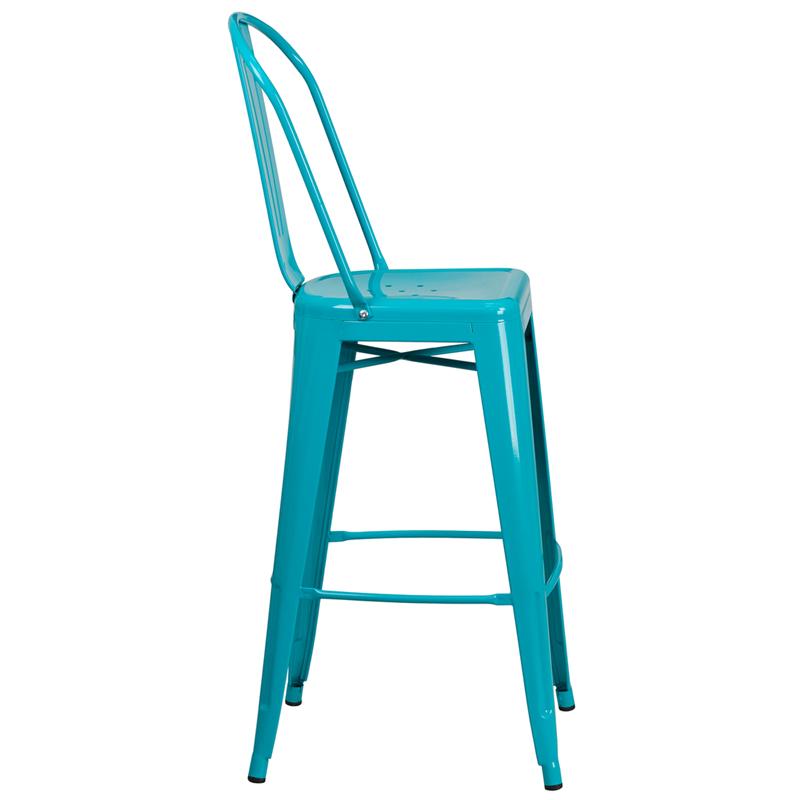Flash Furniture 30” High Crystal Teal-Blue Metal Indoor-Outdoor Barstool with Back – ET-3534-30-CB-GG on Sale