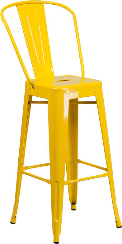 Flash Furniture 30” High Yellow Metal Indoor-Outdoor Barstool with Back – CH-31320-30GB-YL-GG Online Sale