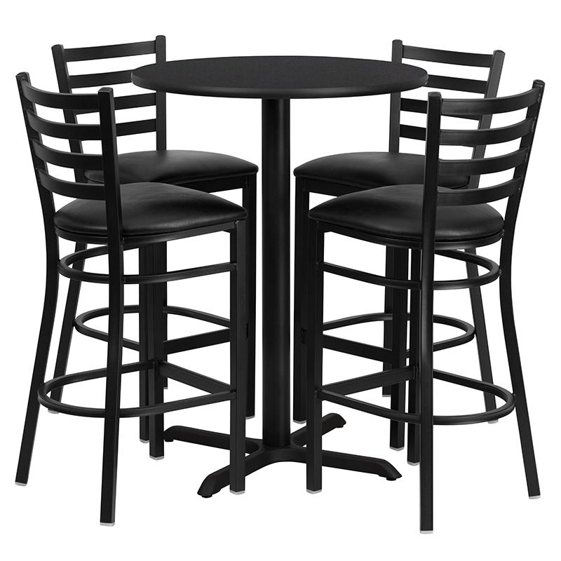 Flash Furniture 30” Round Black Laminate Table Set with X-Base and 4 Ladder Back Metal Barstools – Black Vinyl Seat – HDBF1021-GG Online Hot Sale