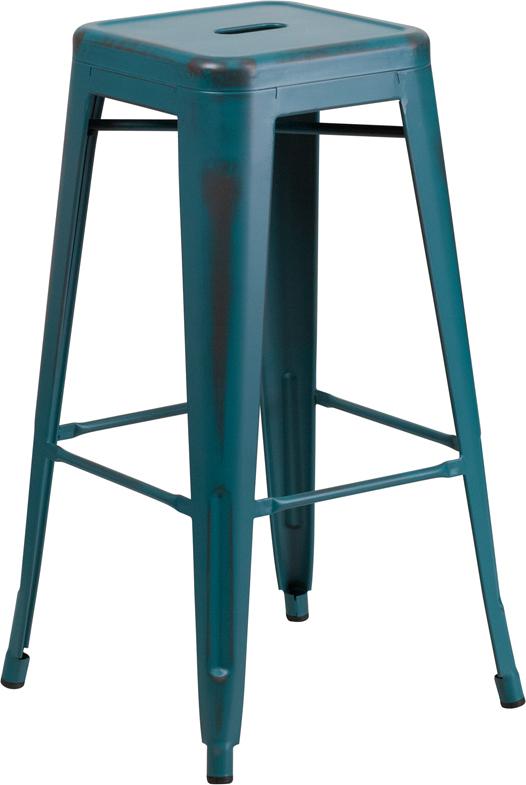 Flash Furniture 30” High Backless Distressed Kelly Blue-Teal Metal Indoor-Outdoor Barstool – ET-BT3503-30-KB-GG Online now