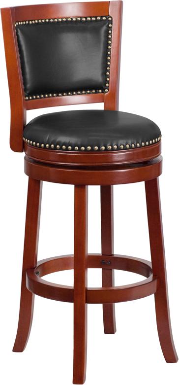 Flash Furniture 30” High Dark Cherry Wood Barstool with Open Panel Back and Walnut Leather Swivel Seat – TA-355530-DC-GG Fashion