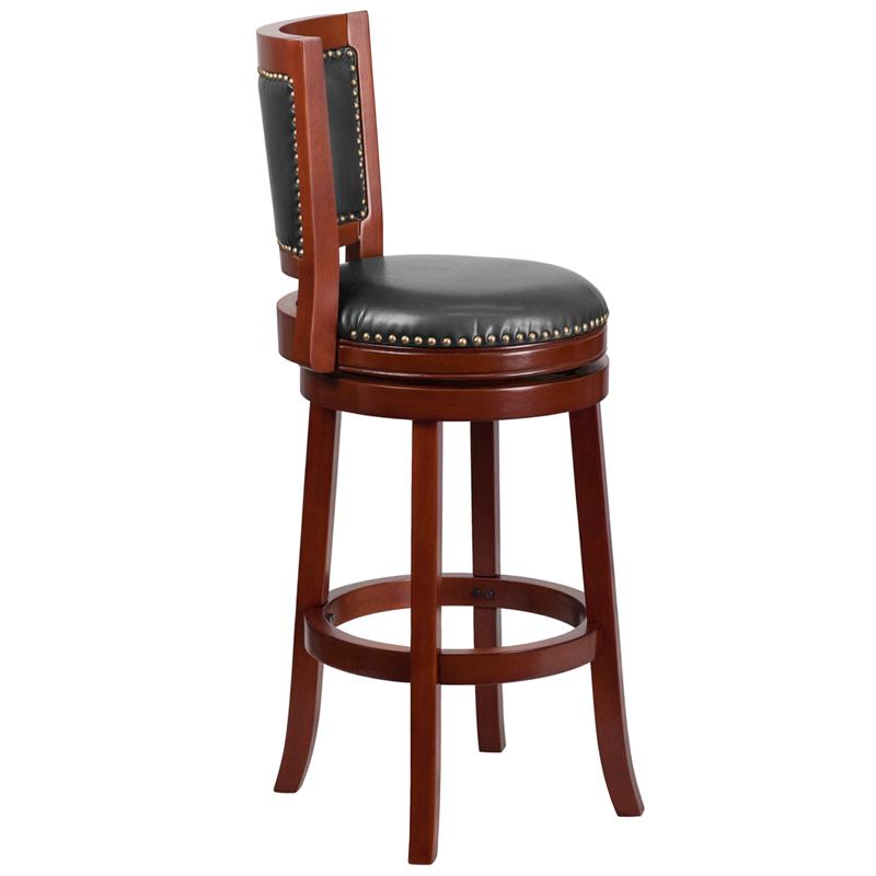 Flash Furniture 30” High Dark Cherry Wood Barstool with Open Panel Back and Walnut Leather Swivel Seat – TA-355530-DC-GG Fashion