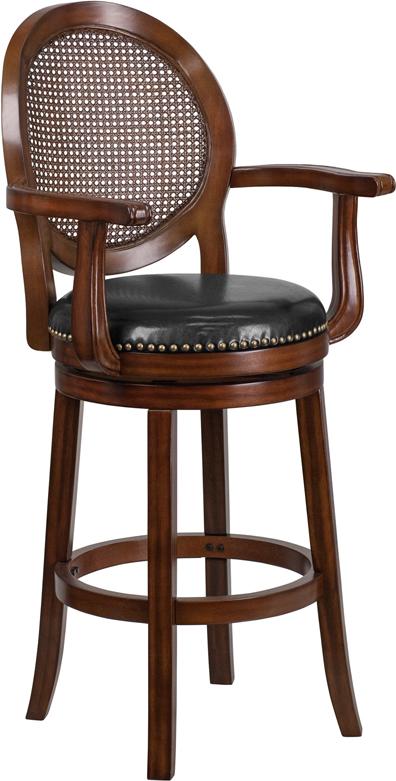 Flash Furniture 30” High Expresso Wood Barstool with Arms, Woven Rattan Back and Black Leather Swivel Seat – TA-550430-E-GG Online Hot Sale