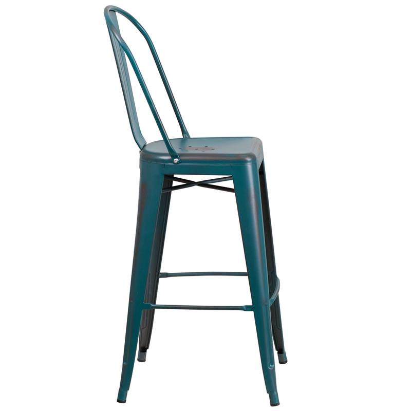 Flash Furniture 30” High Distressed Kelly Blue-Teal Metal Indoor-Outdoor Barstool with Back – ET-3534-30-KB-GG Fashion
