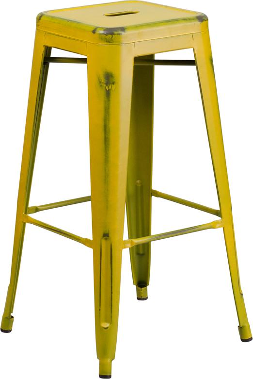 Flash Furniture 30” High Backless Distressed Yellow Metal Indoor-Outdoor Barstool – ET-BT3503-30-YL-GG Online now