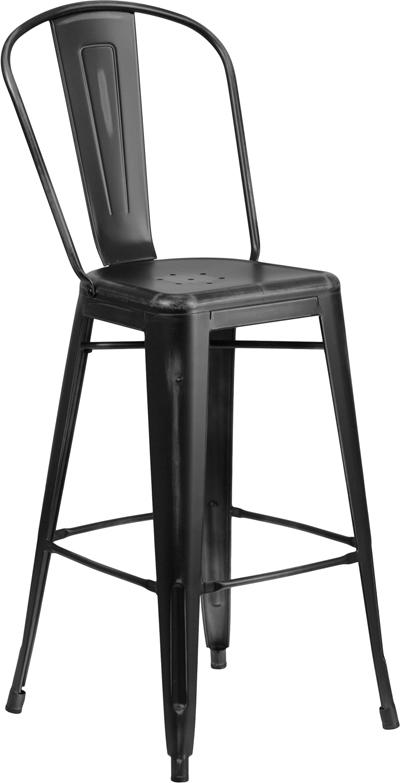 Flash Furniture 30” High Distressed Black Metal Indoor-Outdoor Barstool with Back – ET-3534-30-BK-GG on Sale