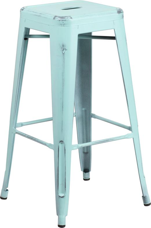 Flash Furniture 30” High Backless Distressed Green-Blue Metal Indoor-Outdoor Barstool – ET-BT3503-30-DB-GG on Sale