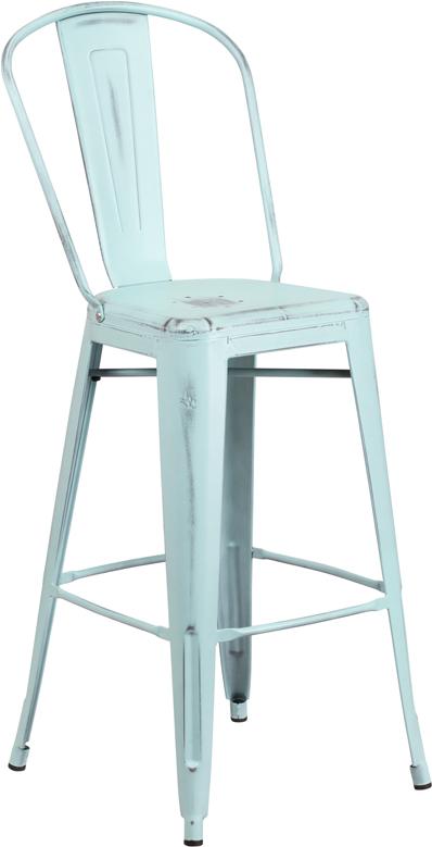 Flash Furniture 30” High Distressed Green-Blue Metal Indoor-Outdoor Barstool with Back – ET-3534-30-DB-GG Sale