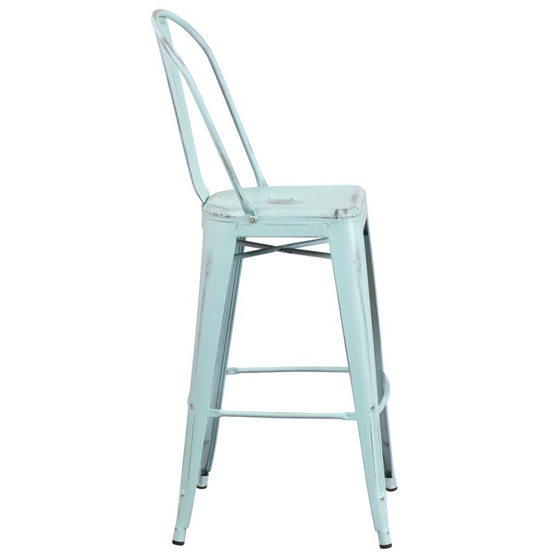 Flash Furniture 30” High Distressed Green-Blue Metal Indoor-Outdoor Barstool with Back – ET-3534-30-DB-GG Sale
