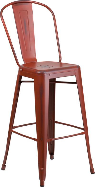 Flash Furniture 30” High Distressed Kelly Red Metal Indoor-Outdoor Barstool with Back – ET-3534-30-RD-GG Online