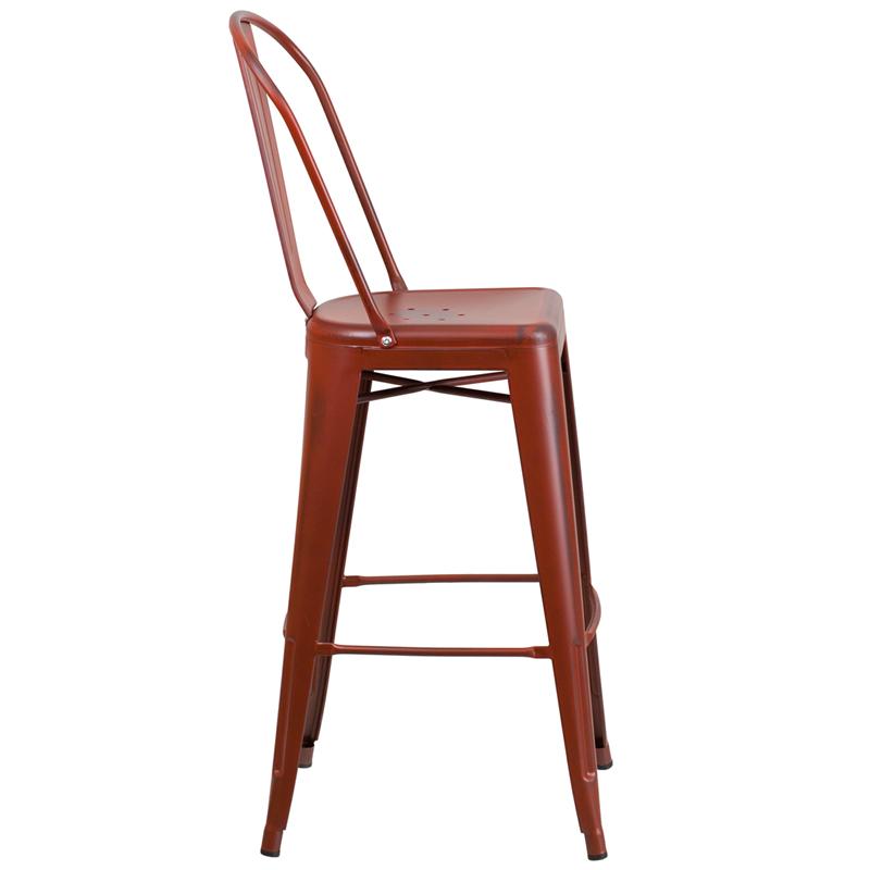 Flash Furniture 30” High Distressed Kelly Red Metal Indoor-Outdoor Barstool with Back – ET-3534-30-RD-GG Online