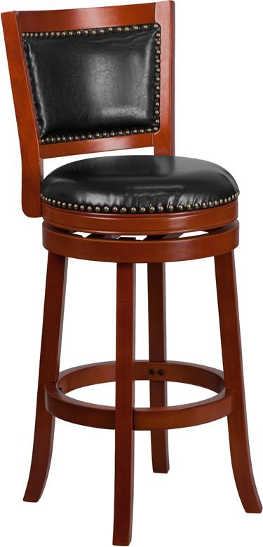 Flash Furniture 30” High Light Cherry Wood Barstool with Open Panel Back and Black Leather Swivel Seat – TA-355530-LC-GG Online