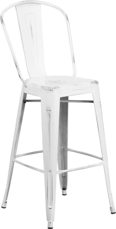 Flash Furniture 30” High Distressed White Metal Indoor-Outdoor Barstool with Back – ET-3534-30-WH-GG Sale