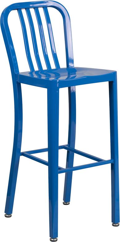 Flash Furniture 30” High Blue Metal Indoor-Outdoor Barstool with Vertical Slat Back – CH-61200-30-BL-GG Fashion