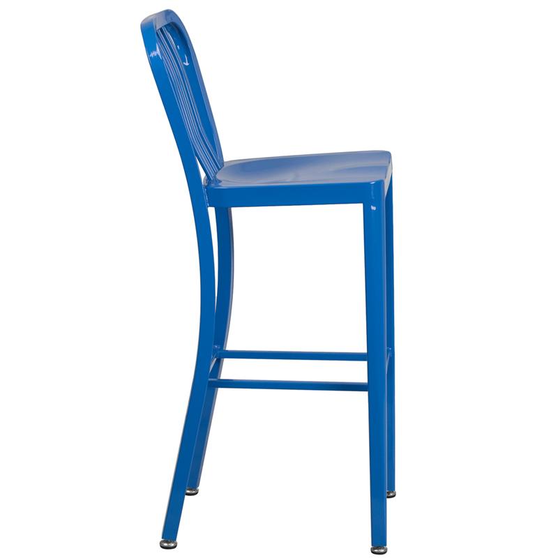 Flash Furniture 30” High Blue Metal Indoor-Outdoor Barstool with Vertical Slat Back – CH-61200-30-BL-GG Fashion