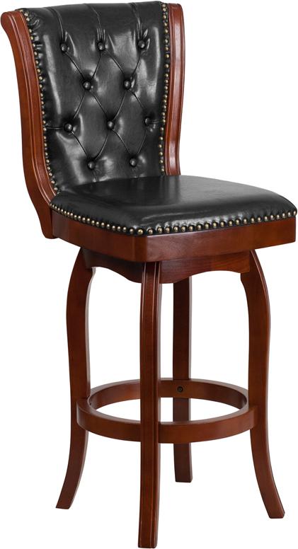 Flash Furniture 30” High Cherry Wood Barstool with Button Tufted Back and Black Leather Swivel Seat – TA-240130-CHY-GG Online