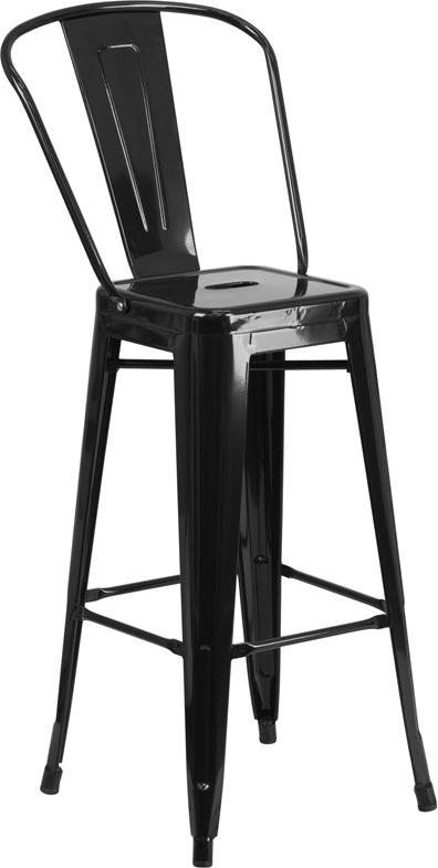 Flash Furniture 30” High Black Metal Indoor-Outdoor Barstool with Back – CH-31320-30GB-BK-GG Sale