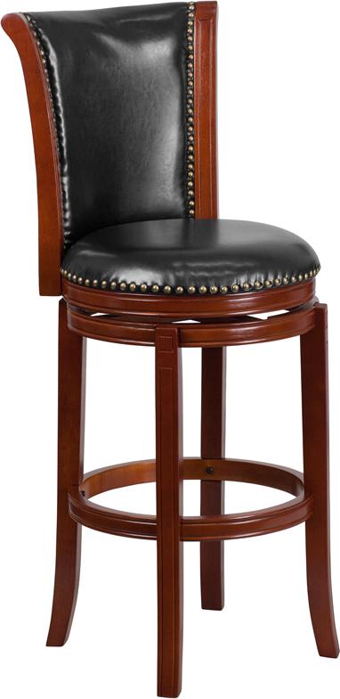 Flash Furniture 30” High Dark Chestnut Wood Barstool with Panel Back and Black Leather Swivel Seat – TA-220130-DC-GG Online Hot Sale