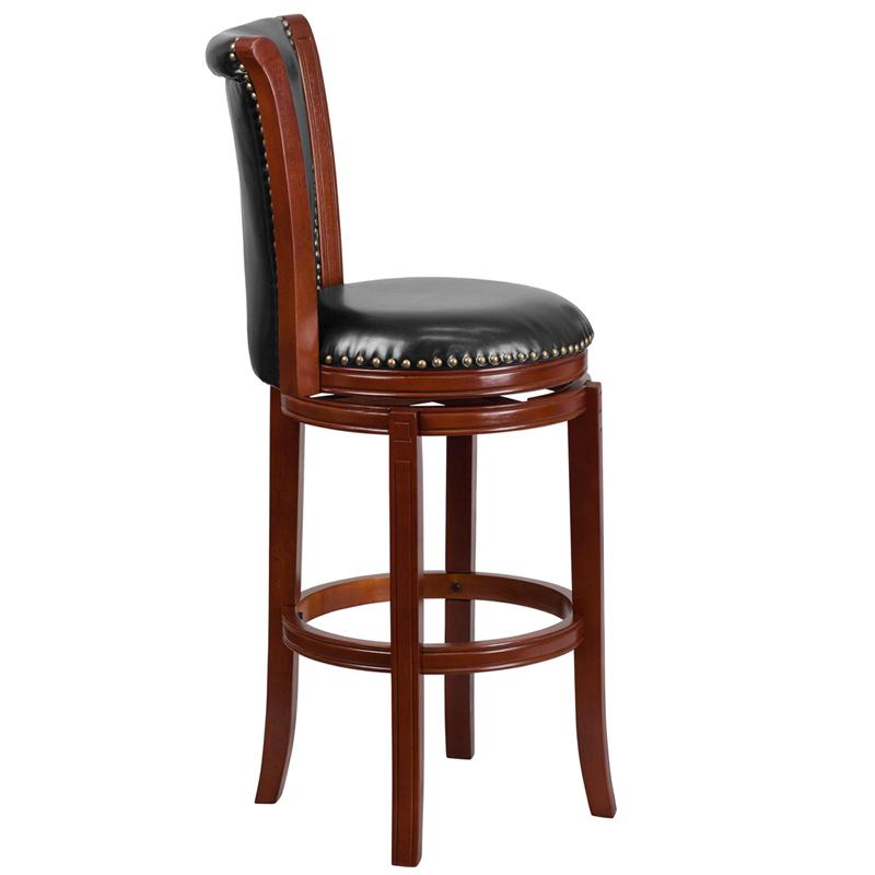 Flash Furniture 30” High Dark Chestnut Wood Barstool with Panel Back and Black Leather Swivel Seat – TA-220130-DC-GG Online Hot Sale
