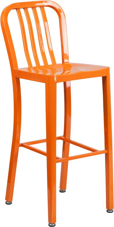 Flash Furniture 30” High Orange Metal Indoor-Outdoor Barstool with Vertical Slat Back – CH-61200-30-OR-GG Online Hot Sale