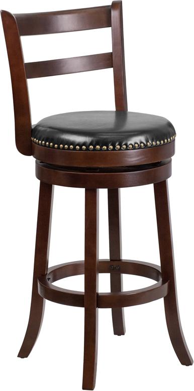 Flash Furniture 30” High Cappuccino Wood Barstool with Single Slat Ladder Back and Black Leather Swivel Seat – TA-16029-CA-GG Sale