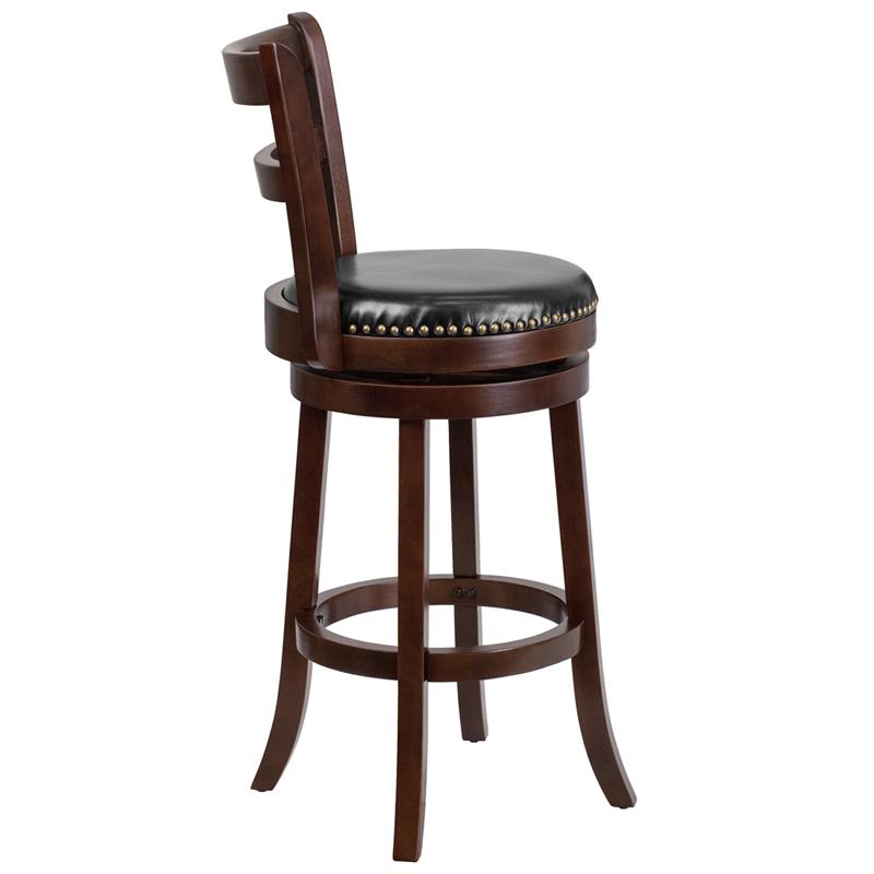 Flash Furniture 30” High Cappuccino Wood Barstool with Single Slat Ladder Back and Black Leather Swivel Seat – TA-16029-CA-GG Sale