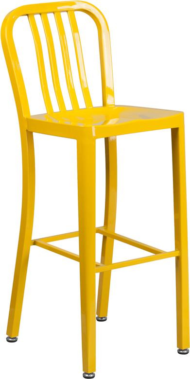 Flash Furniture 30” High Yellow Metal Indoor-Outdoor Barstool with Vertical Slat Back – CH-61200-30-YL-GG Online now