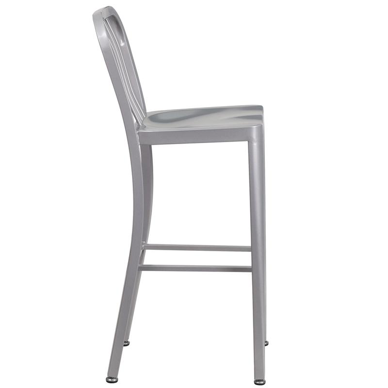 Flash Furniture 30” High Silver Metal Indoor-Outdoor Barstool with Vertical Slat Back – CH-61200-30-SIL-GG Online Sale