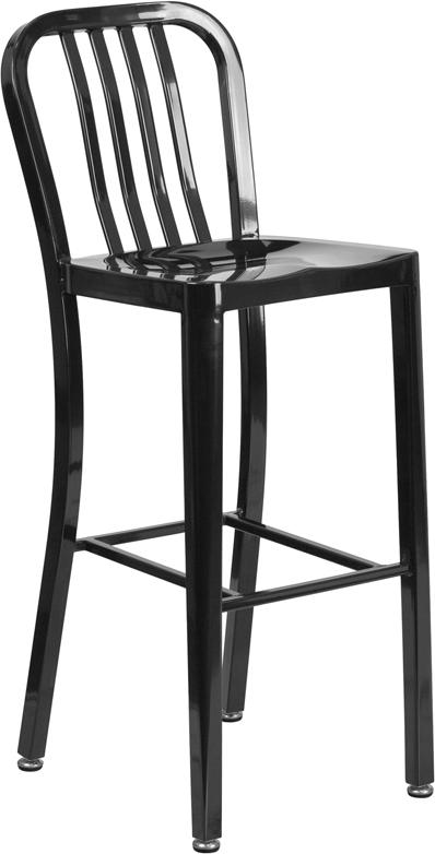 Flash Furniture 30” High Black Metal Indoor-Outdoor Barstool with Vertical Slat Back – CH-61200-30-BK-GG Supply