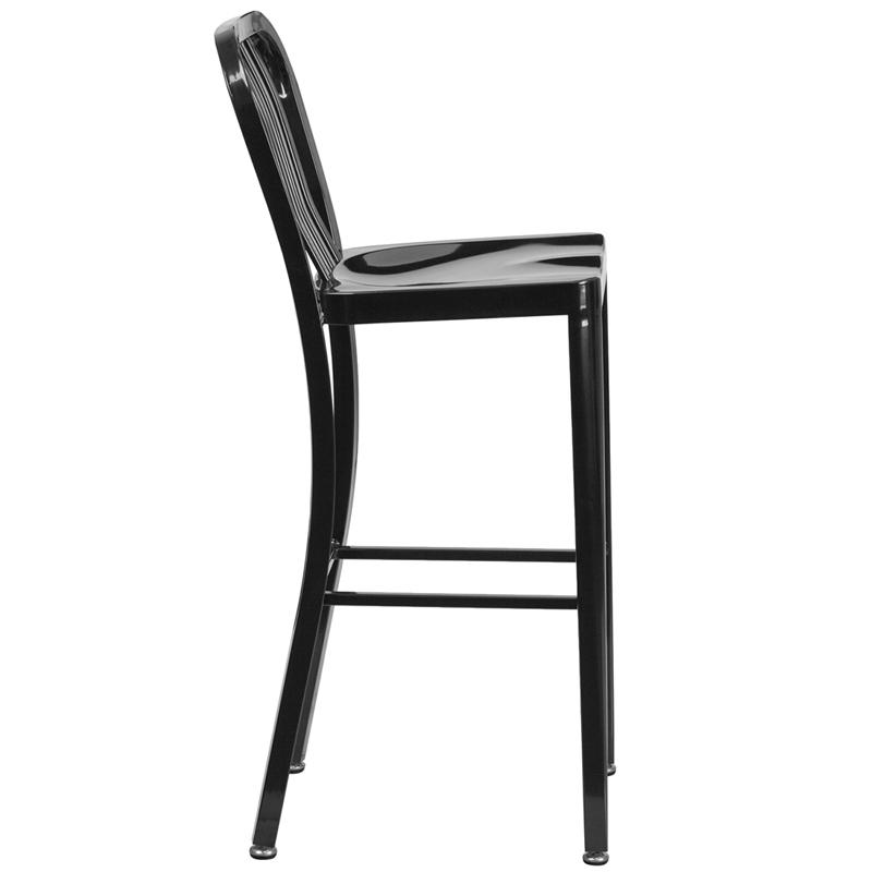 Flash Furniture 30” High Black Metal Indoor-Outdoor Barstool with Vertical Slat Back – CH-61200-30-BK-GG Supply