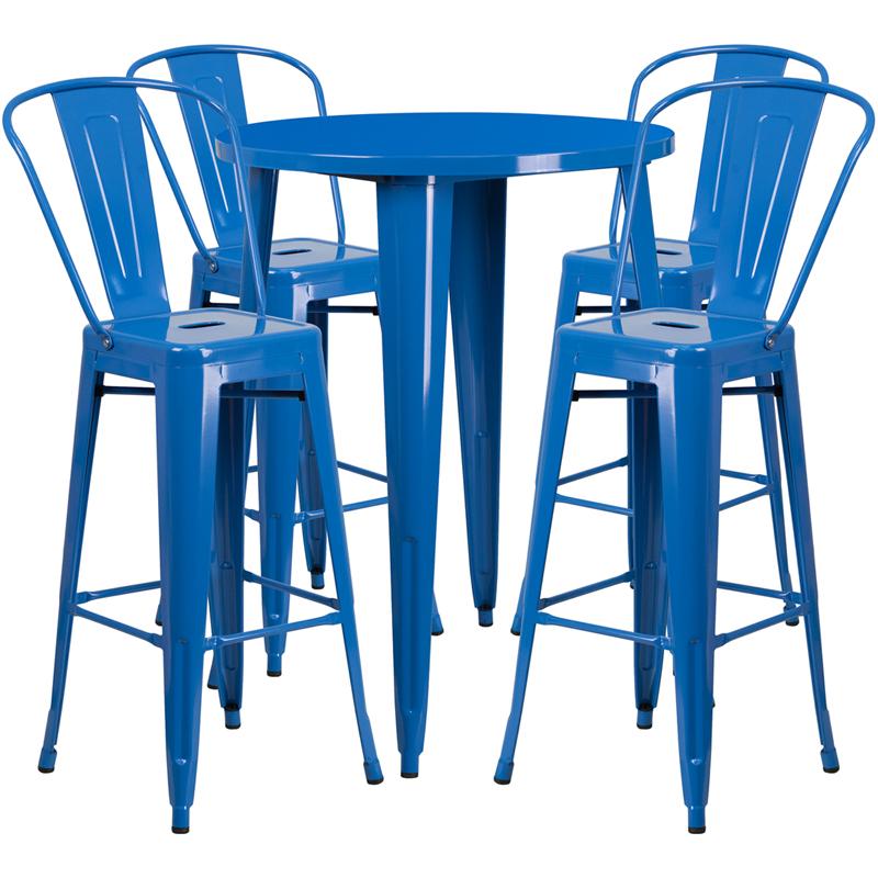 Flash Furniture 30” Round Blue Metal Indoor-Outdoor Bar Table Set with 4 Cafe Stools – CH-51090BH-4-30CAFE-BL-GG Online Sale