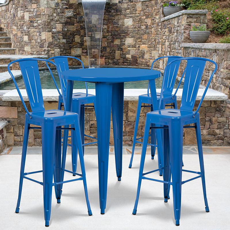Flash Furniture 30” Round Blue Metal Indoor-Outdoor Bar Table Set with 4 Cafe Stools – CH-51090BH-4-30CAFE-BL-GG Online Sale