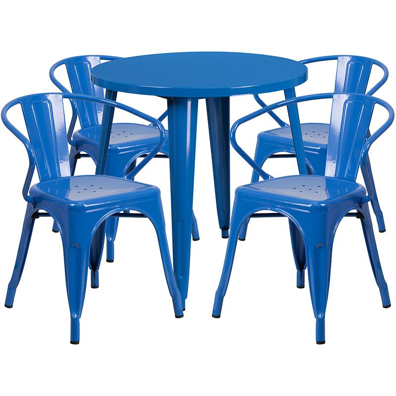 Flash Furniture 30” Round Blue Metal Indoor-Outdoor Table Set with 4 Arm Chairs – CH-51090TH-4-18ARM-BL-GG Online