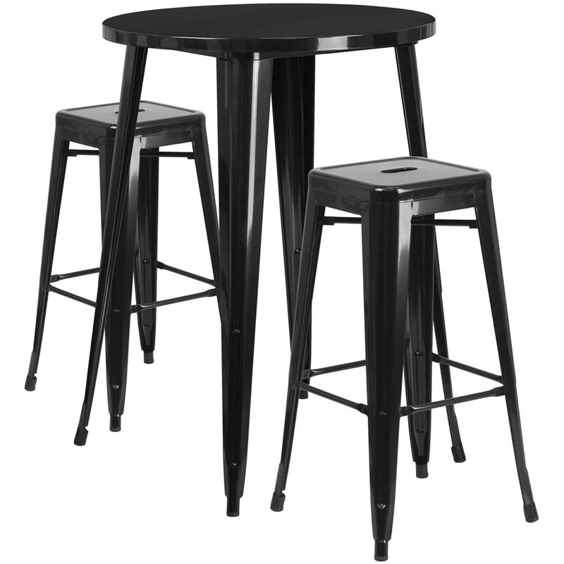 Flash Furniture 30” Round Black Metal Indoor-Outdoor Bar Table Set with 2 Square Seat Backless Stools – CH-51090BH-2-30SQST-BK-GG Fashion