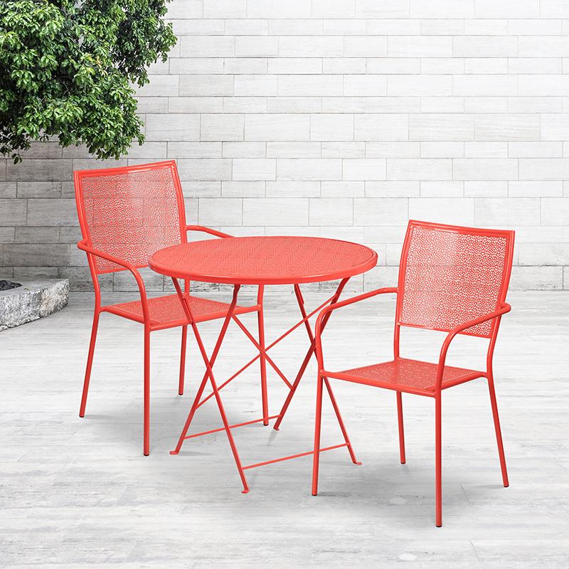 Flash Furniture 30” Round Coral Indoor-Outdoor Steel Folding Patio Table Set with 2 Square Back Chairs – CO-30RDF-02CHR2-RED-GG Sale