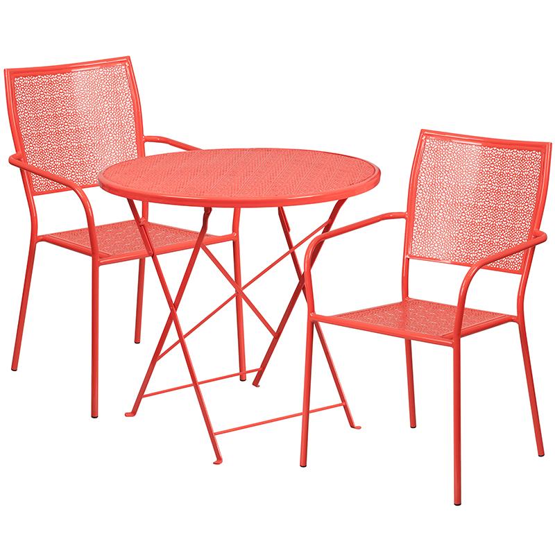 Flash Furniture 30” Round Coral Indoor-Outdoor Steel Folding Patio Table Set with 2 Square Back Chairs – CO-30RDF-02CHR2-RED-GG Sale