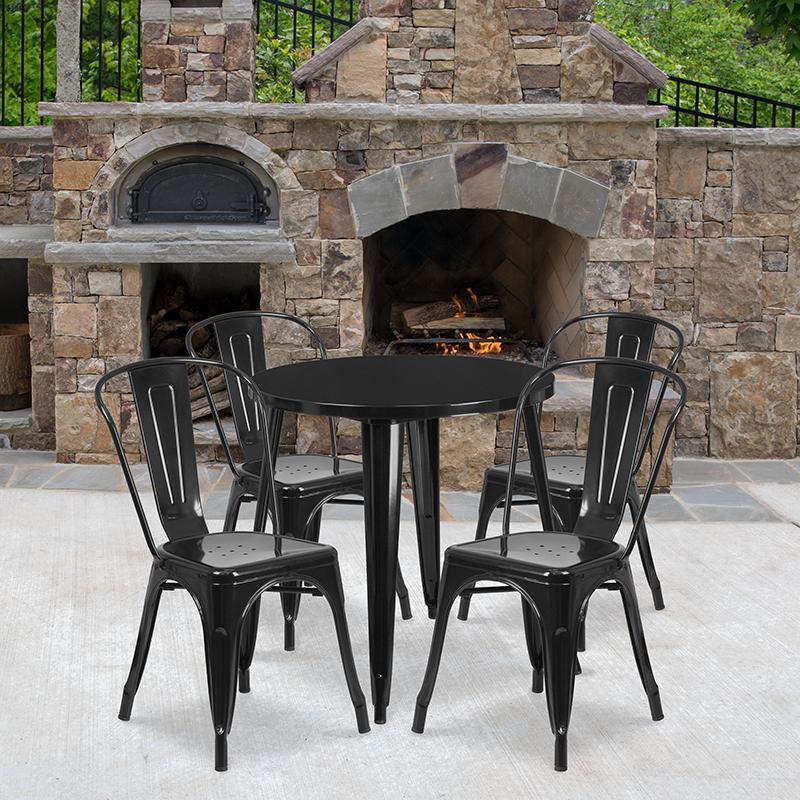 Flash Furniture 30” Round Black Metal Indoor-Outdoor Table Set with 4 Cafe Chairs – CH-51090TH-4-18CAFE-BK-GG Online Hot Sale