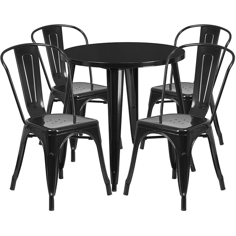 Flash Furniture 30” Round Black Metal Indoor-Outdoor Table Set with 4 Cafe Chairs – CH-51090TH-4-18CAFE-BK-GG Online Hot Sale
