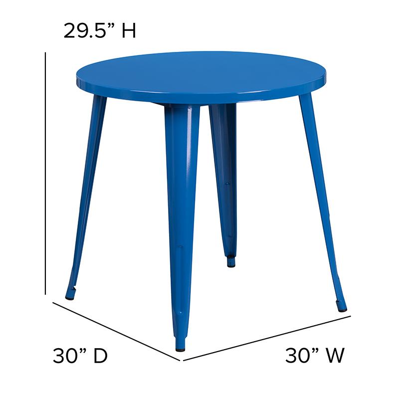 Flash Furniture 30” Round Blue Metal Indoor-Outdoor Table – CH-51090-29-BL-GG Supply