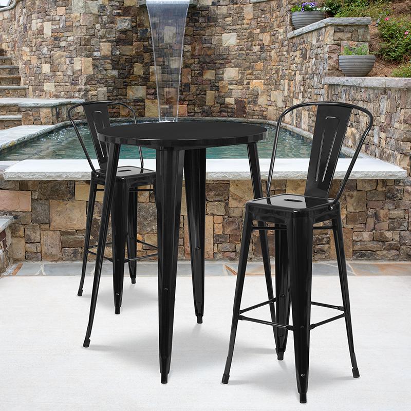 Flash Furniture 30” Round Black Metal Indoor-Outdoor Bar Table Set with 2 Cafe Stools – CH-51090BH-2-30CAFE-BK-GG Online Hot Sale