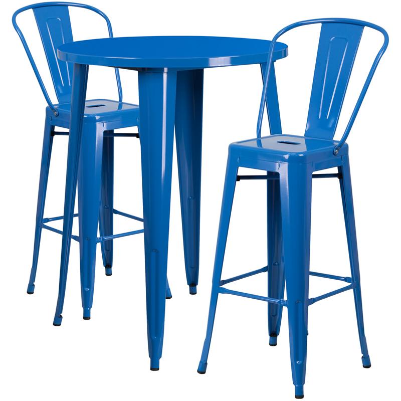 Flash Furniture 30” Round Blue Metal Indoor-Outdoor Bar Table Set with 2 Cafe Stools – CH-51090BH-2-30CAFE-BL-GG Sale